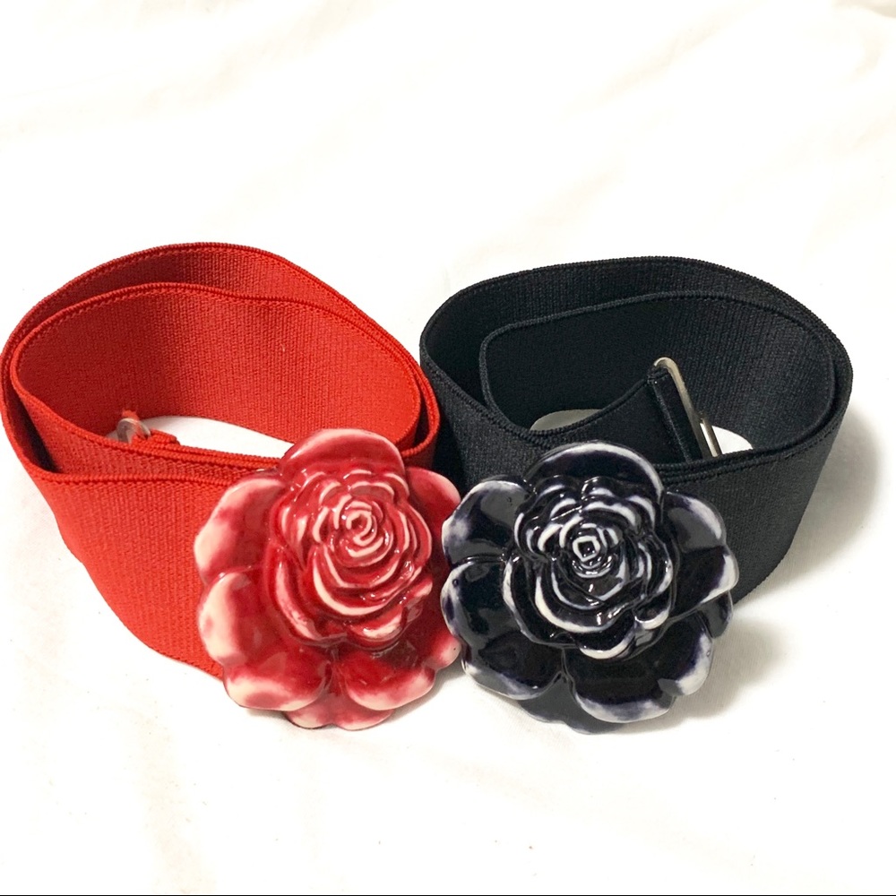 Red and Black Floral Accent Belt